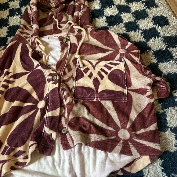 Free People We The Free Terry Cardi Hoodie Pullover Top Printed Slouchy xl - Picture 5 of 6